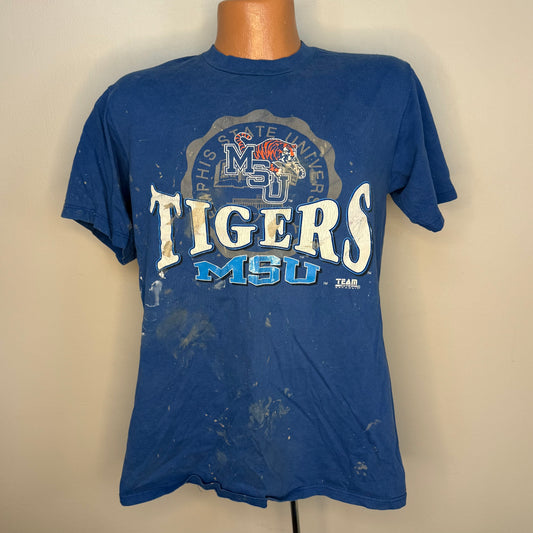 1990s Memphis State University T-Shirt, MSU Tigers, Team Edition Apparel Size Medium, Distressed