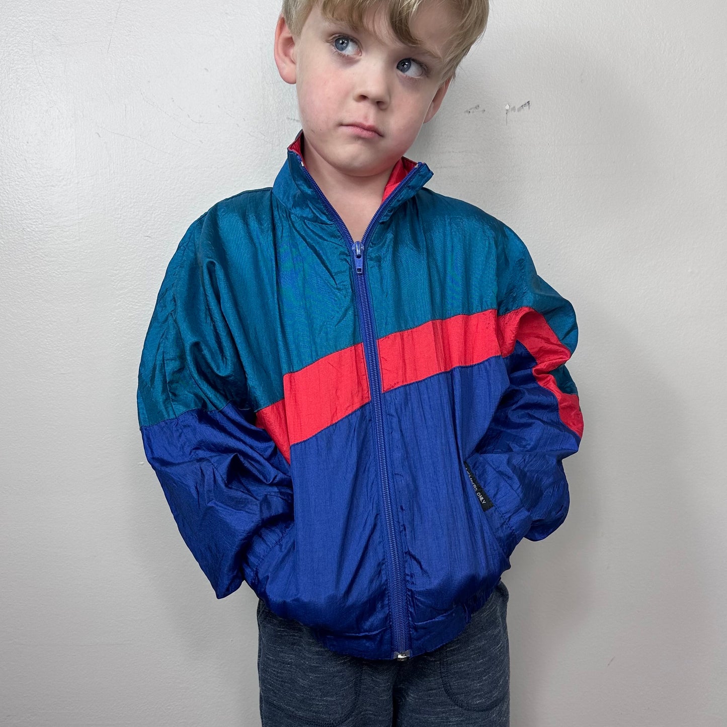 1980s Kids' Colorblock Nylon Windbreaker Jacket, Members Only Size 6