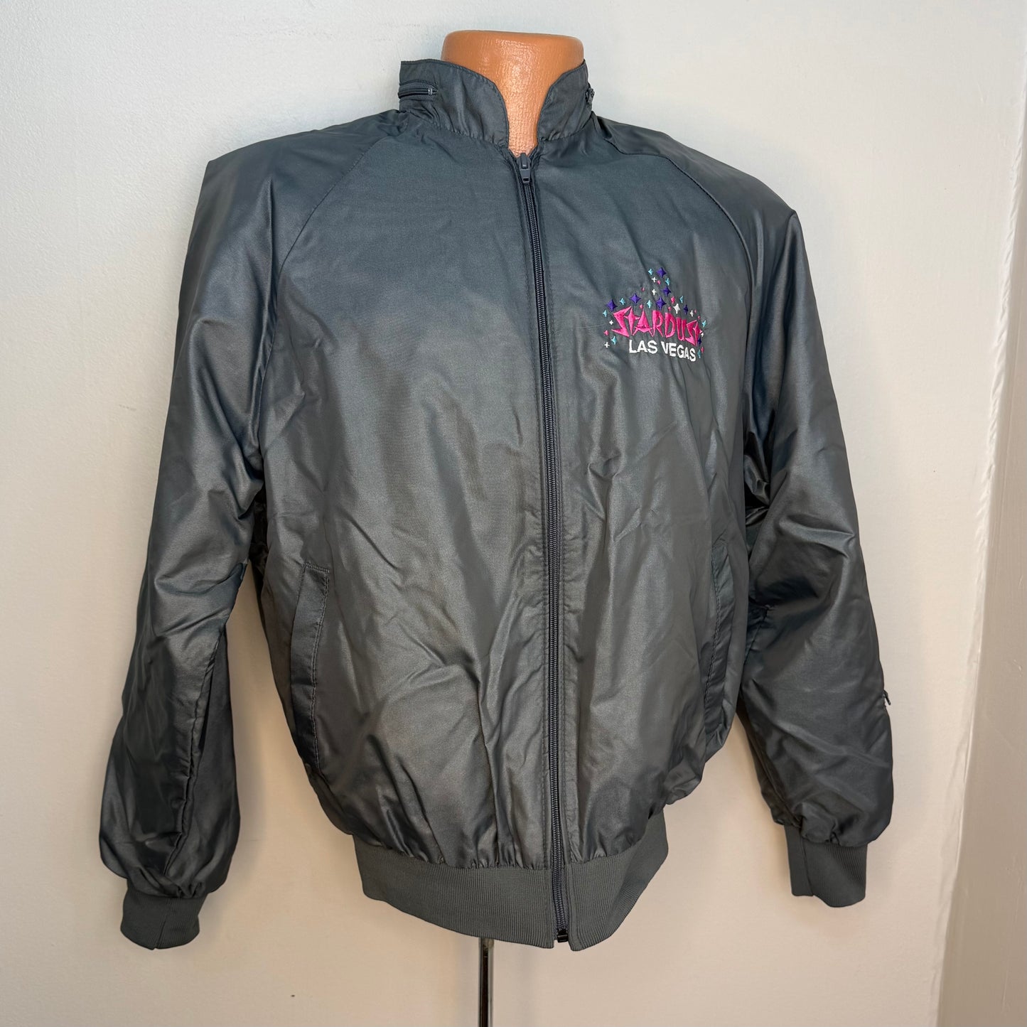 1970s/80s Stardust Las Vegas Jacket, Casino Resort, King Louie Pro Fit Size Medium, Grey Windbreaker with Hidden Hood
