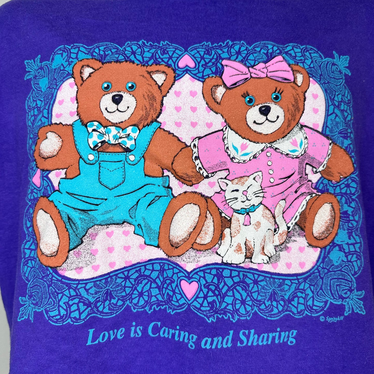 1990s Teddy Bears and Kitten T-Shirt, Size XL, Love is Caring and Sharing