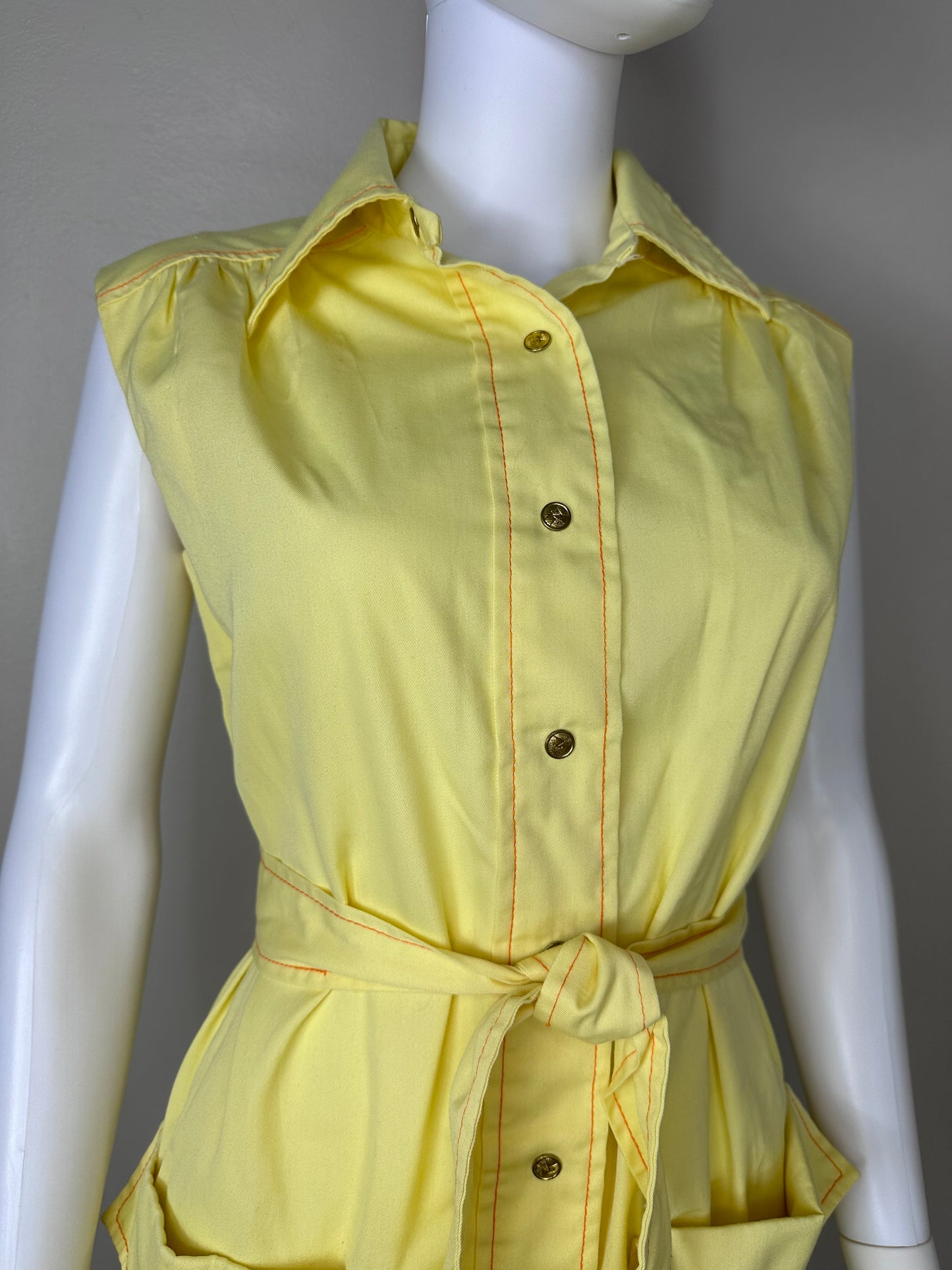 1960s/70s Yellow Sleeveless Shirt Dress, The Spectator Size Medium