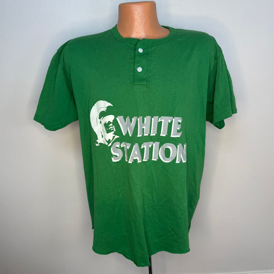 1980s/90s White Station Spartans Henley T-Shirt, Soffee Size XL, Baseball Uniform, Memphis TN High School