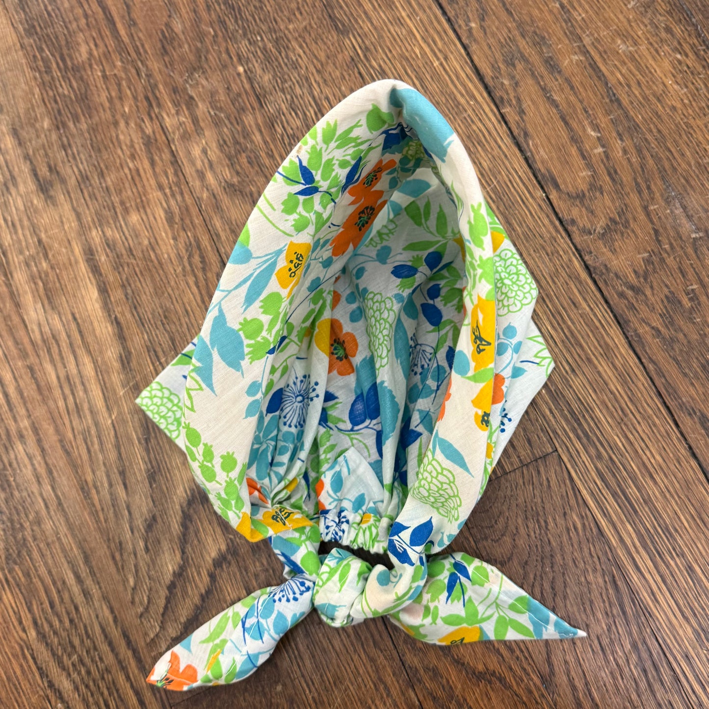1960s/70s Floral Head Scarf with Foam Stabilizer, Tie in Back