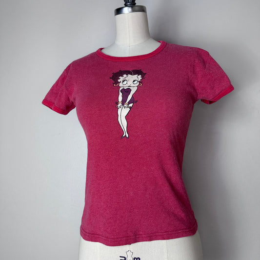 Y2K Betty Boop Baby Doll Ringer Tee, Freeze Size XS, Feminine Cut T-Shirt, Beauty
