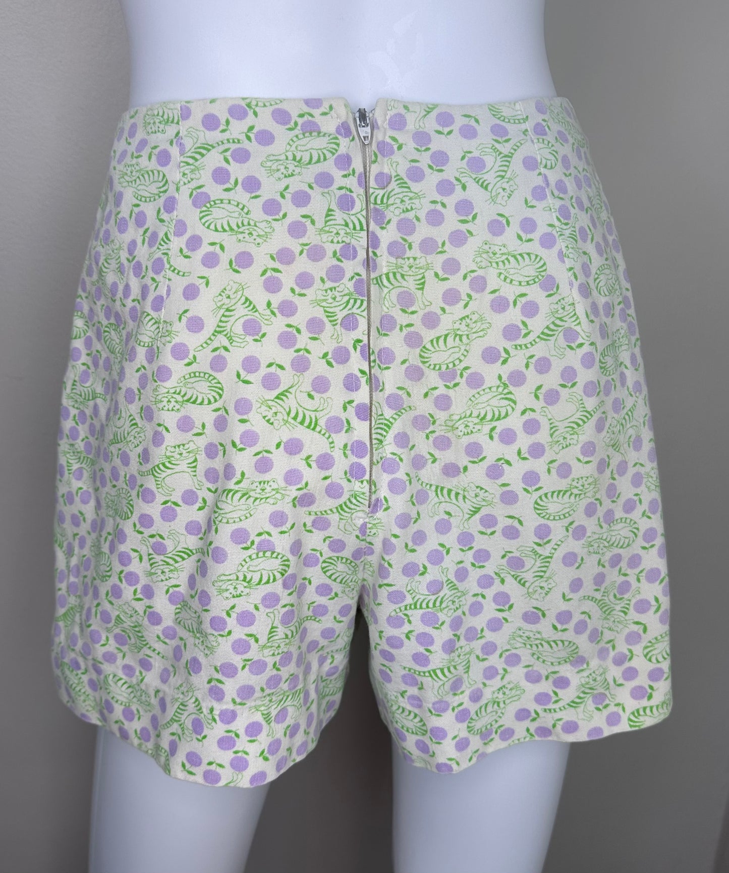 1960s Cat Print Skort, Size XS, High Waisted Micro Mini Skirt, Shorts