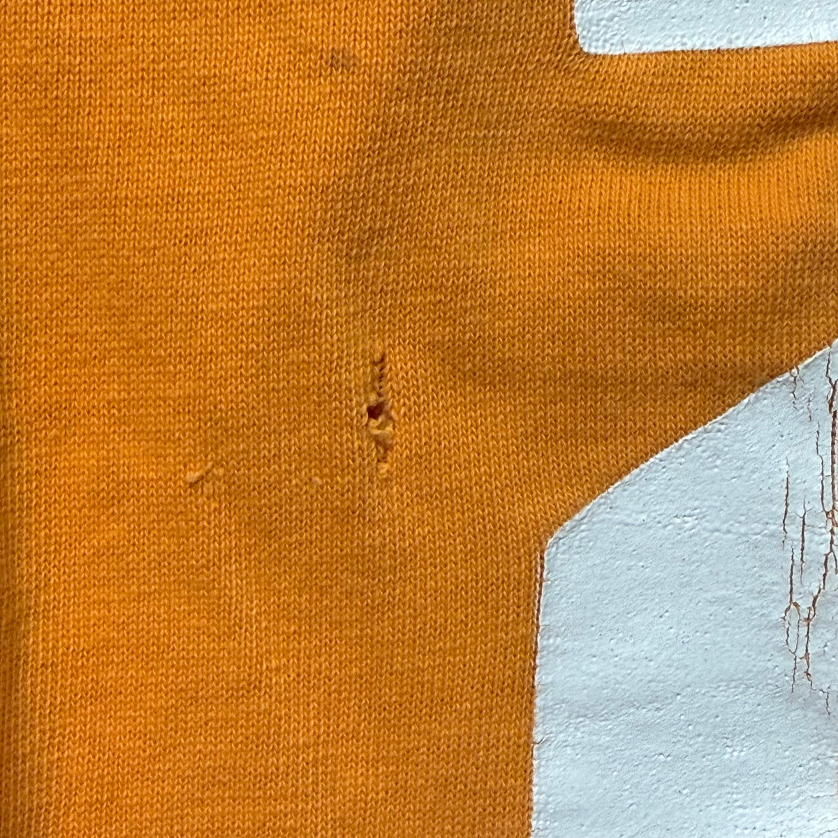 1960s Orange Cotton Jersey, Russell Athletic Size Large, No 22, Distressed