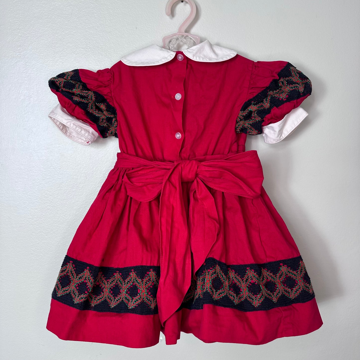 1950s Girls’ Red Cotton Dress, Little Miss Heidi Size 3/4t, Full Circle Skirt