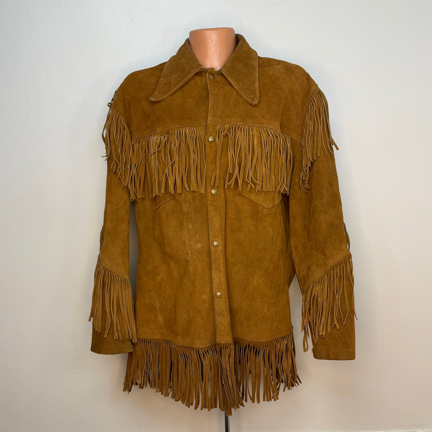 1960s/70s Brown Leather Jacket with Fringe, Sportswear Styled by National Shirt Shops Size Large