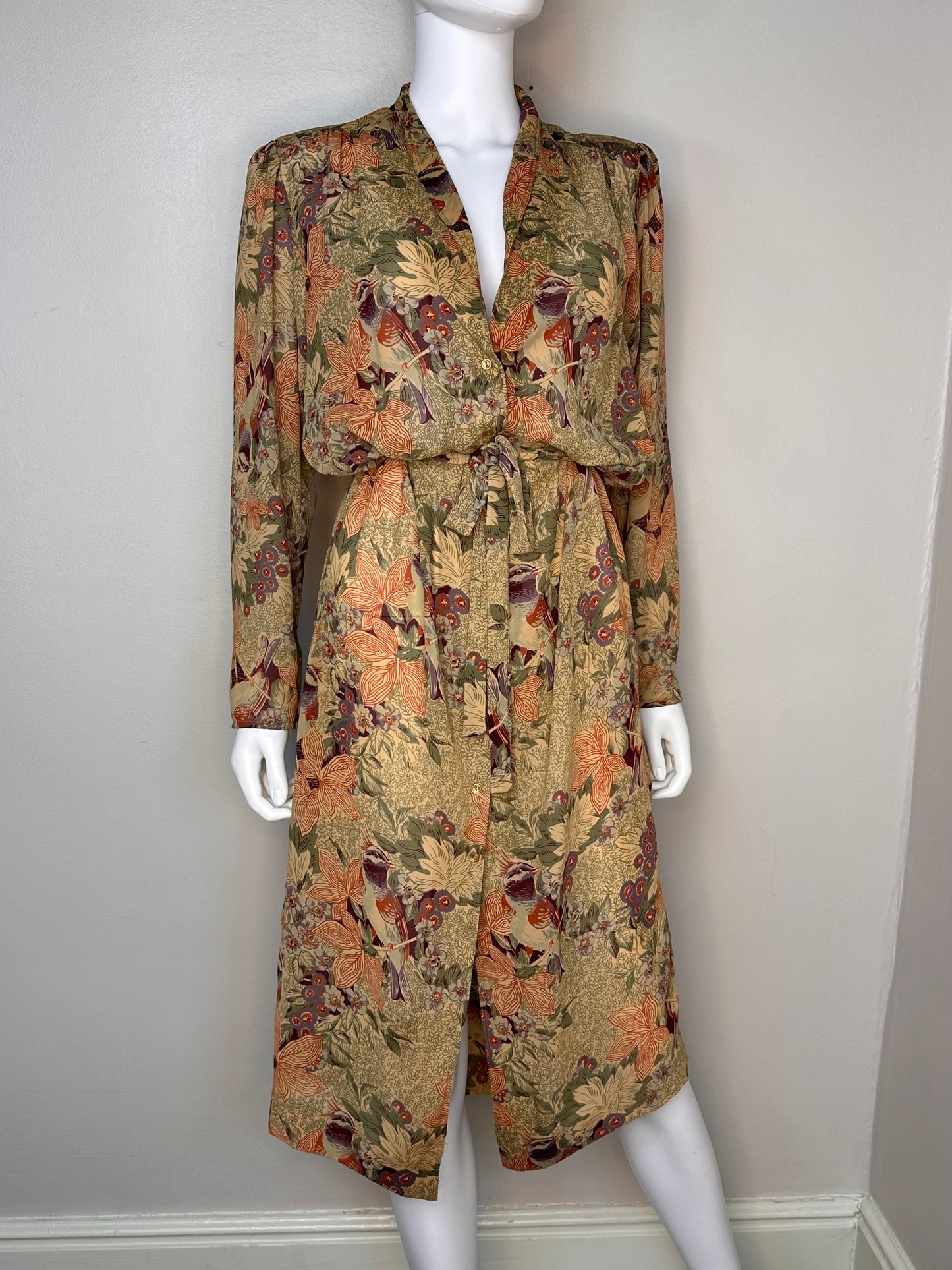 1970s Bird Print Shirt Dress, P.J. Walsh by Nicole Miller Size S/M