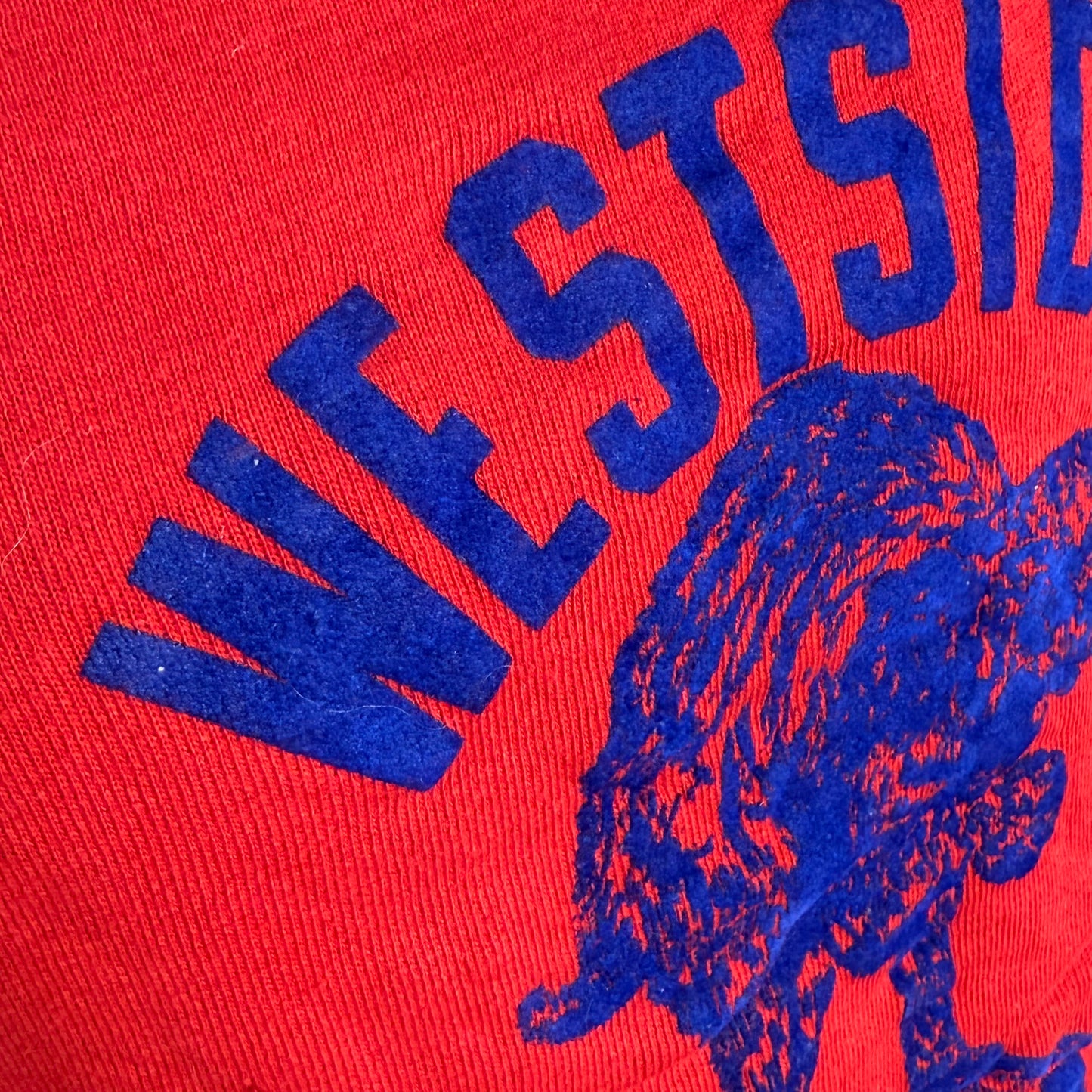 1950s Westside Wildcats Sweatshirt, Red with Blue Flocked Cat, Size Medium-Large