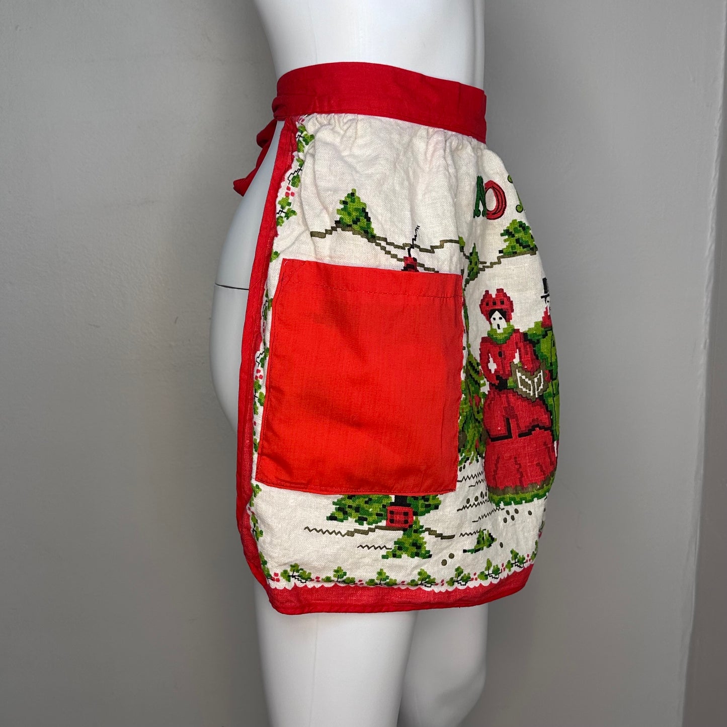 1960s Christmas Half Apron, Noel, Carolers