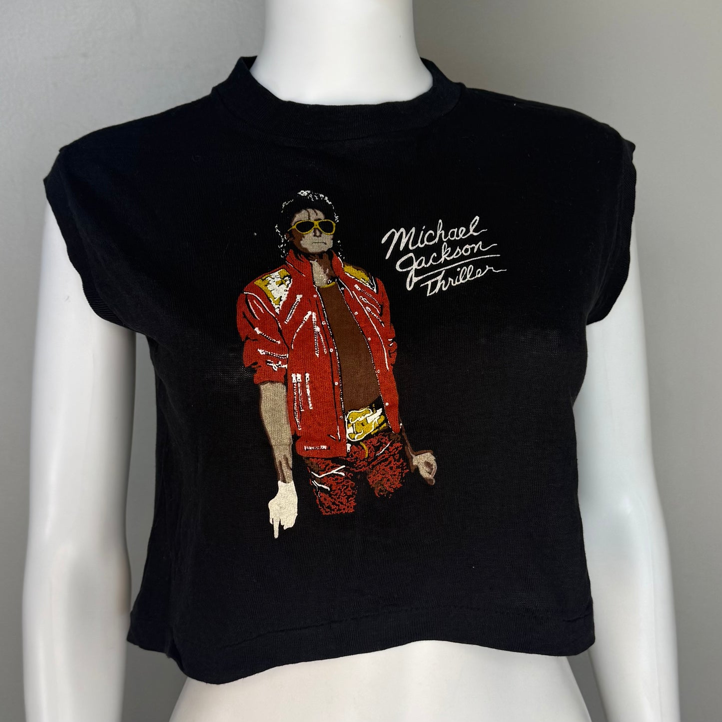 1980s Michael Jackson Thriller Cropped Sleeveless T-Shirt, Size Medium, Parking Lot Tee