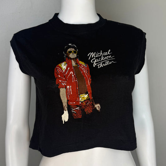 1980s Michael Jackson Thriller Cropped Sleeveless T-Shirt, Size Medium, Parking Lot Tee