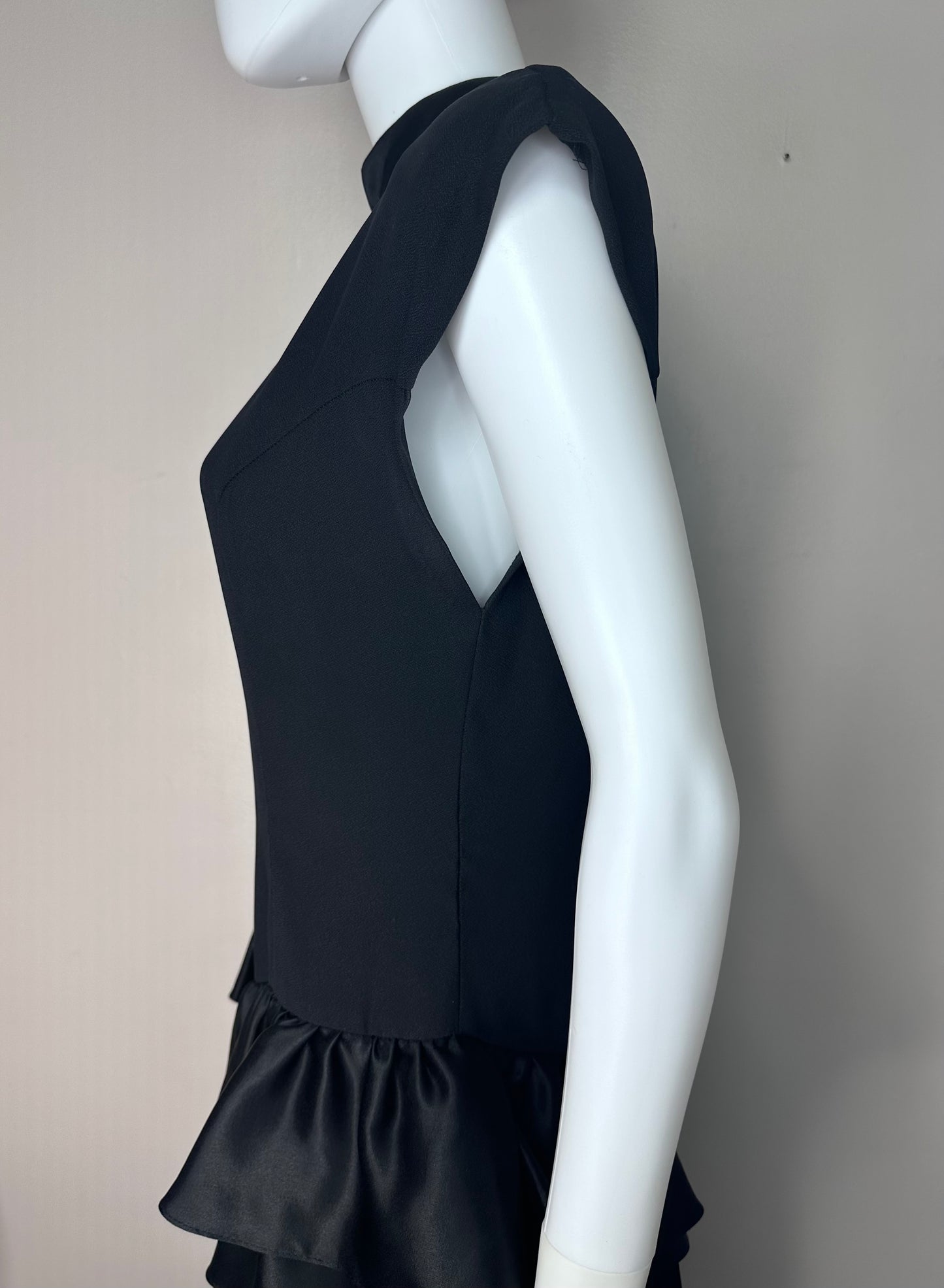 1980s Black Drop Waist Dress, Ruffle Peplum, All That Jazz Size Medium