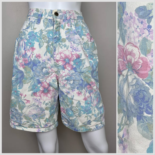 1990s Pastel Floral Denim Shorts, Zena Jeans Size Small