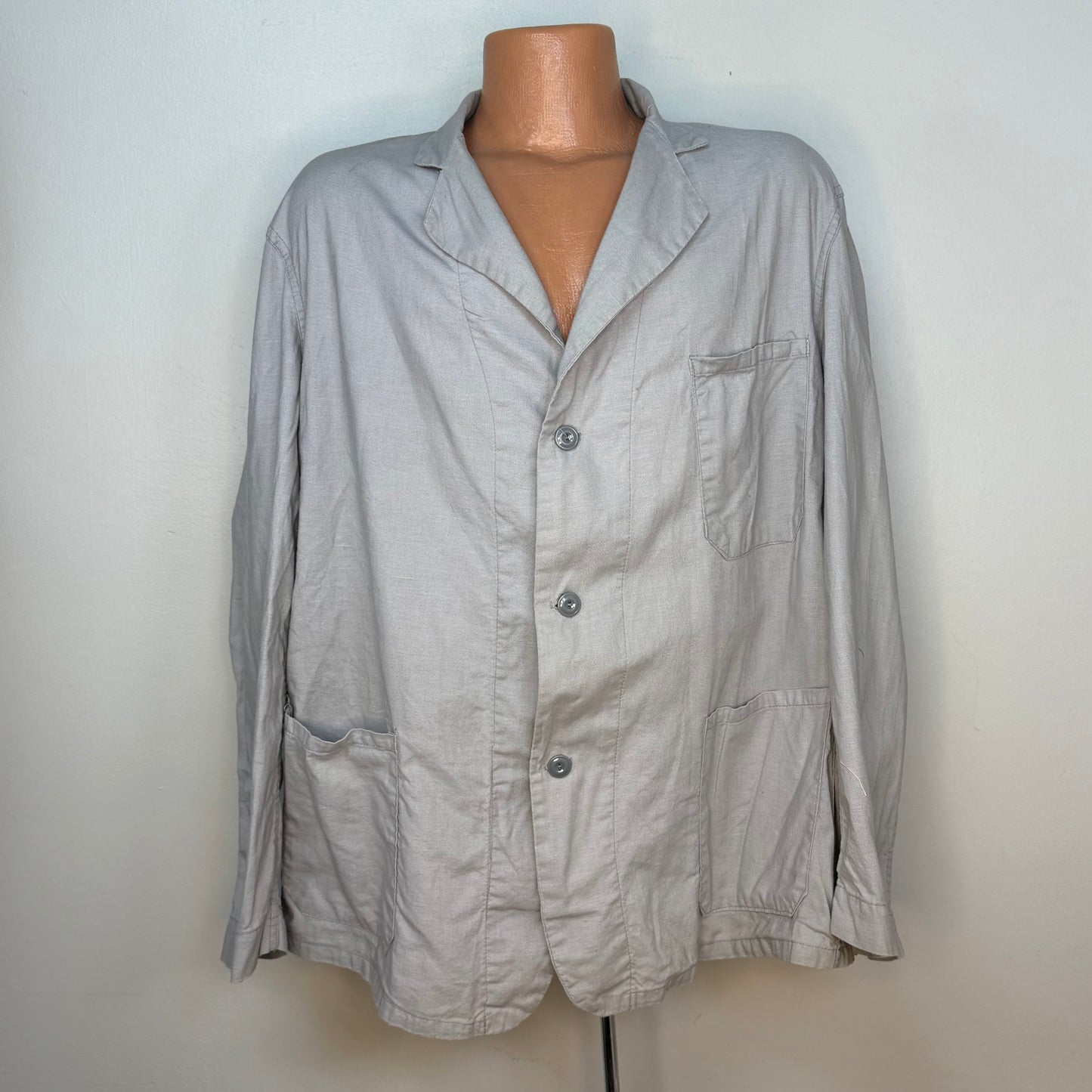 1950s Grey Auto Shop Coat Blazer, Size XL, United Size 46, Gates Chain Stitch Embroidery