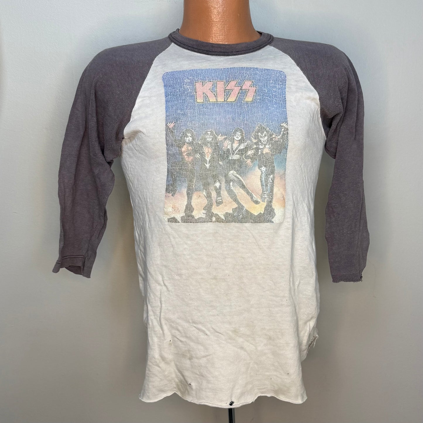 1970s KISS Destroyer T-Shirt, Rawlings Size Medium, Distressed Raglan Sleeve Band Tee