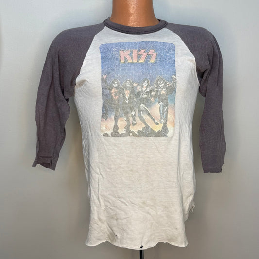 1970s KISS Destroyer T-Shirt, Rawlings Size Medium, Distressed Raglan Sleeve Band Tee