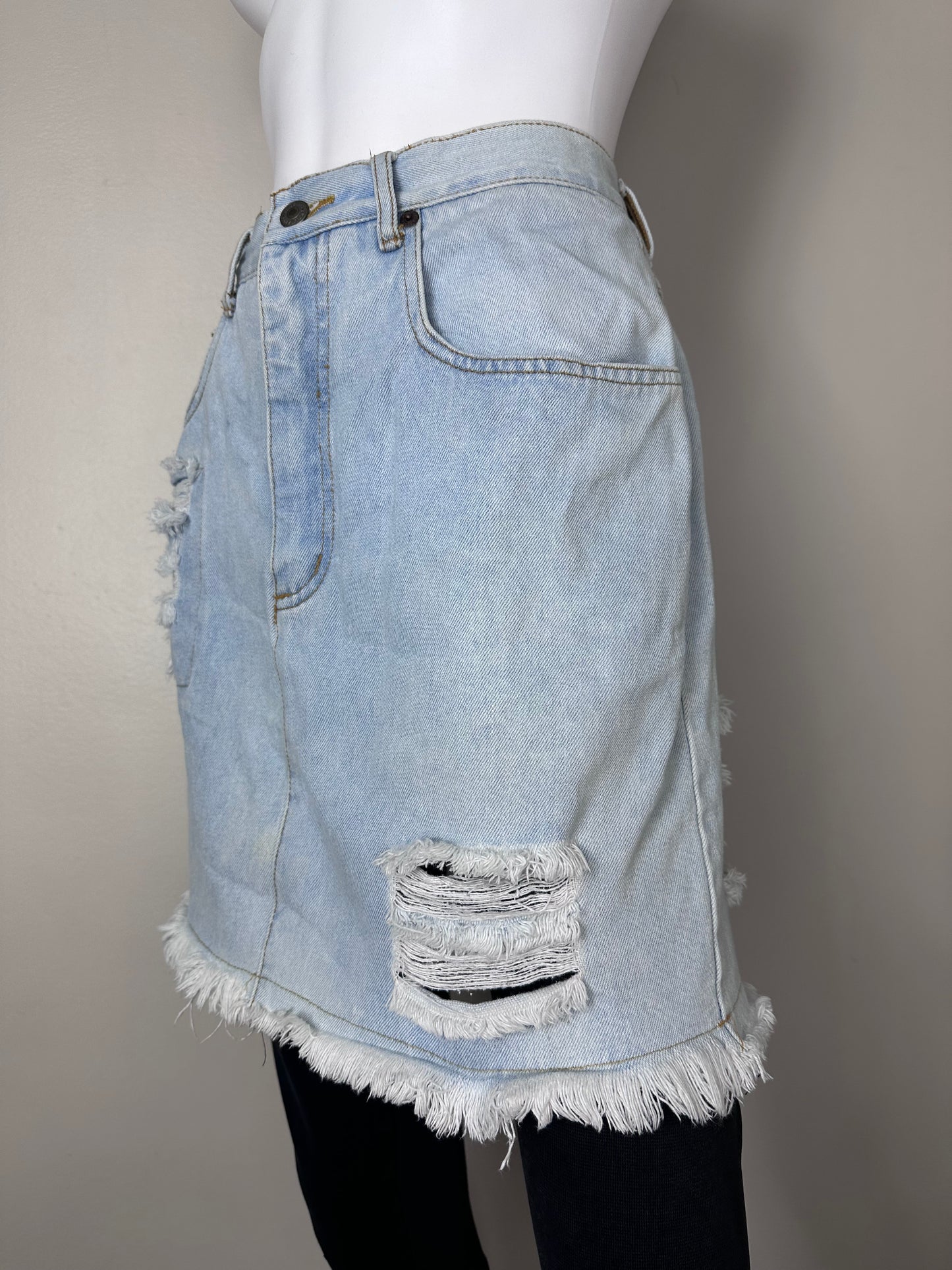 1980s/90s Denim Skirt with Attached Black Leggings, No! Jeans Size S/M, Distressed