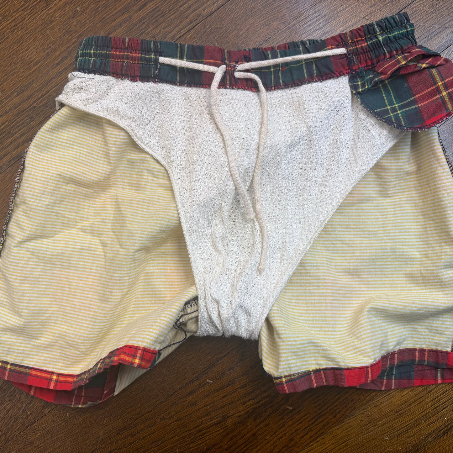 1950s Men’s Red Plaid Swim Trunks, McGregor Swim n Play Size Small, Cotton Swimsuit Shorts