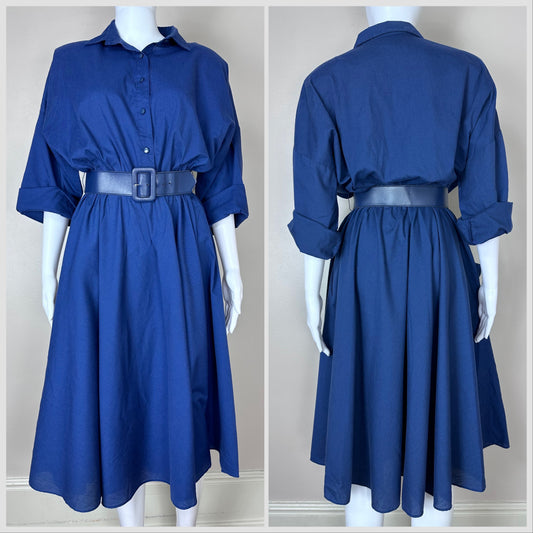 1980s Navy Blue Shirt Dress, The American Shirt Dress Size Large