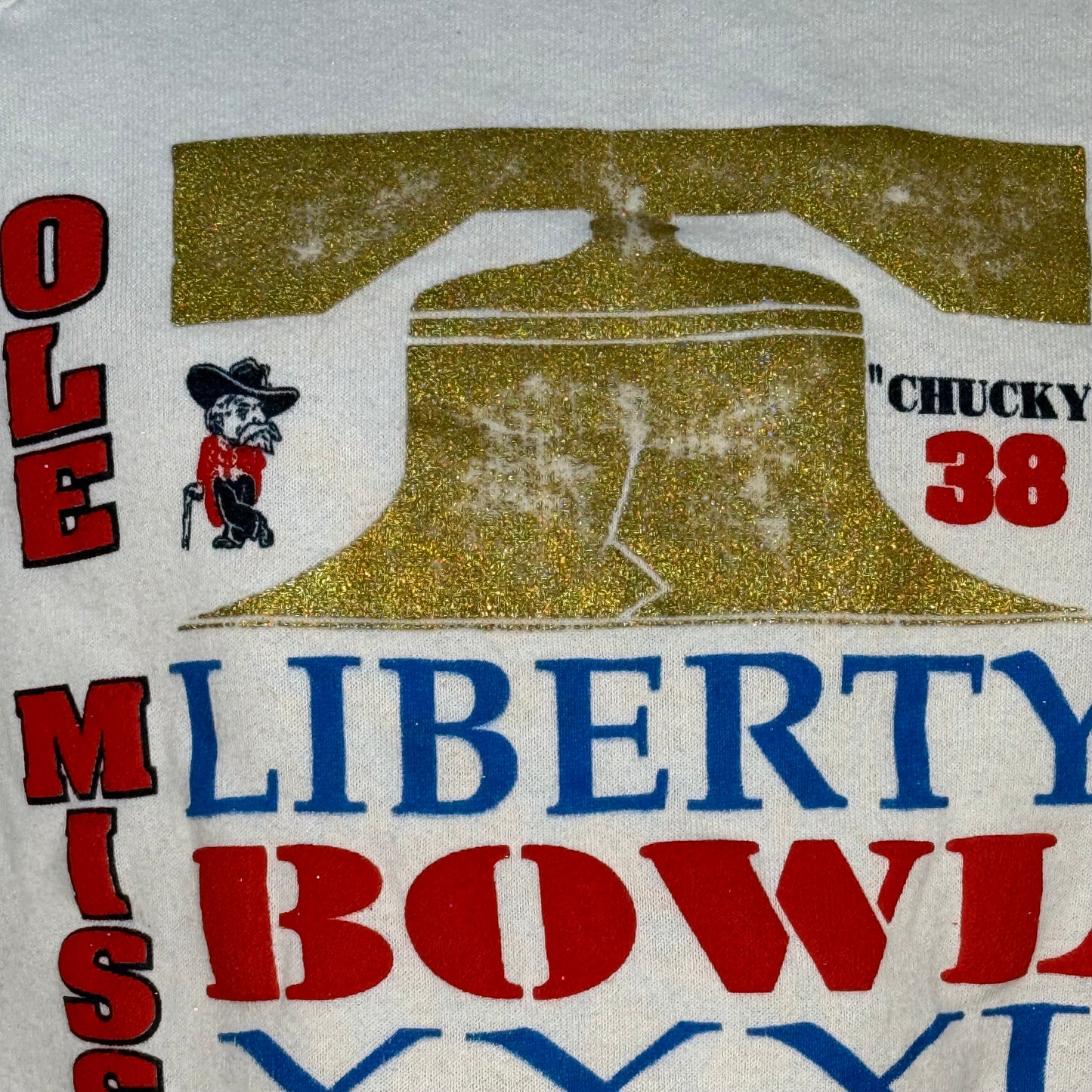 1989 Liberty Bowl XXXI Ole Miss Rebels Sweatshirt, Size Medium, 1980s, Chucky 38, Colonel Reb