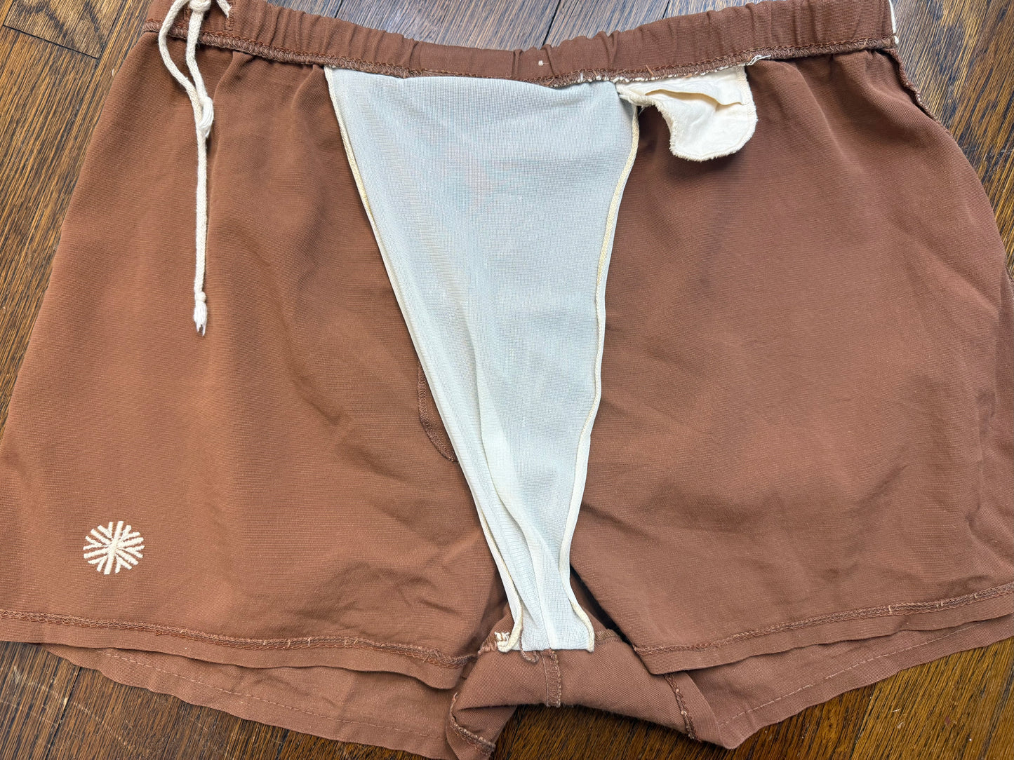 1970s Men’s Brown Swim Trunks, Grubb Stuff Robert Bruce Size Large, Swimsuit Shorts