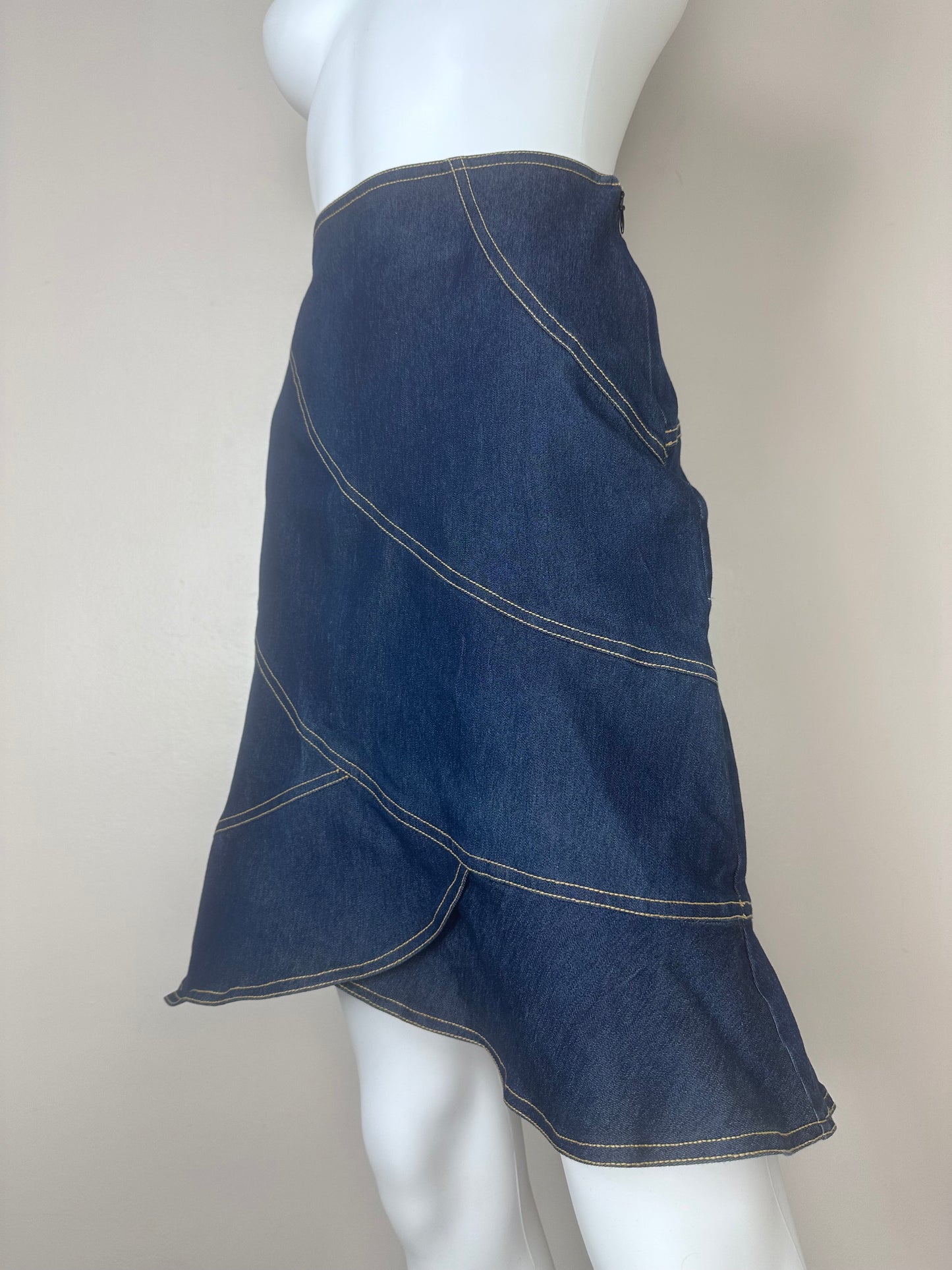 1990s/Y2K Betsey Johnson Denim Skirt, Size Small, Knee Length Mermaid