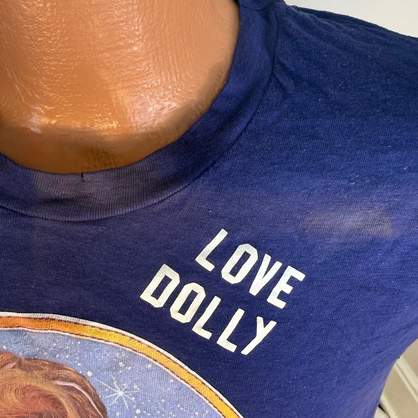 1970s Dolly Parton T-Shirt, Hanes Size Medium, Distressed Sun Faded