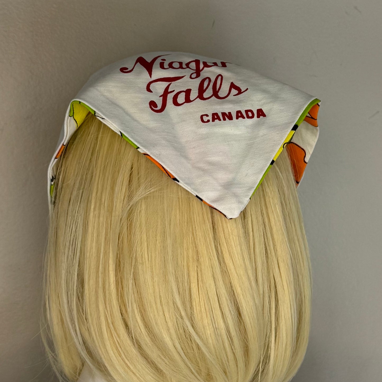 1960s Floral Head Scarf, Niagara Falls Canada Souvenir