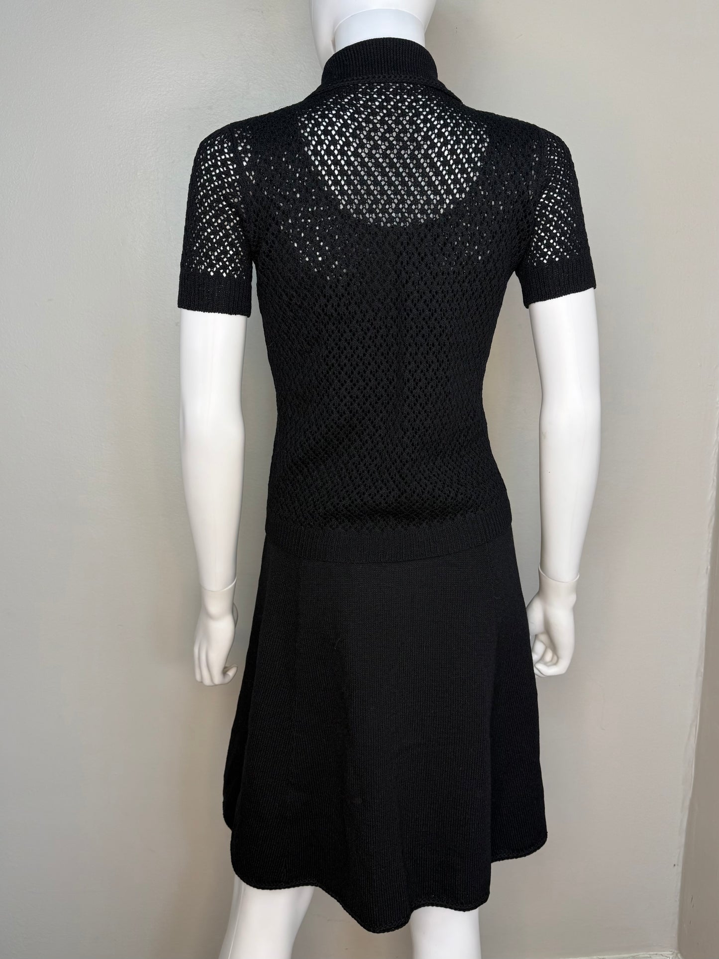 1960s/70s St John Knits Black Sleeveless Sweater Dress and Matching Short Sleeve Cardigan, Size X-Small