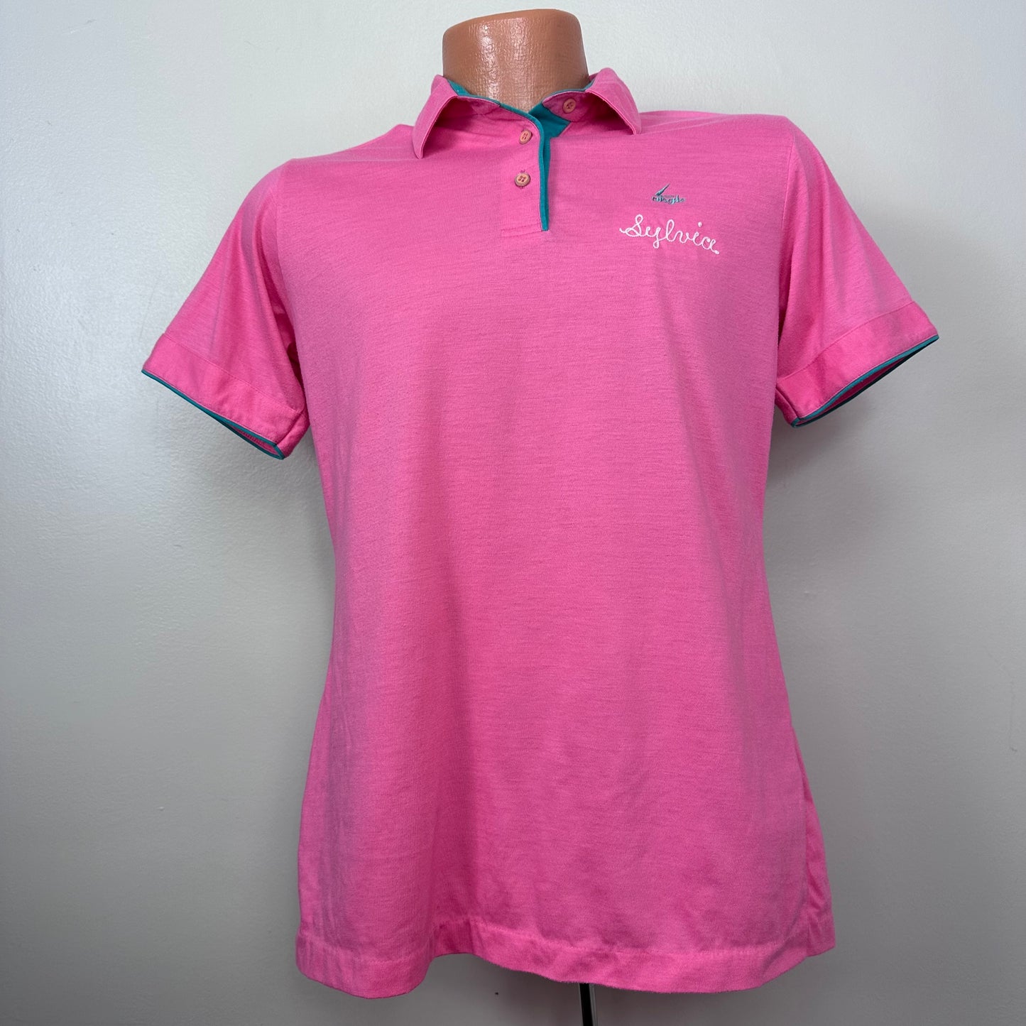 1970s Pink Bowling Polo Shirt, Julius Lewis Memphis Department Store, L Angle AMF Size M/L