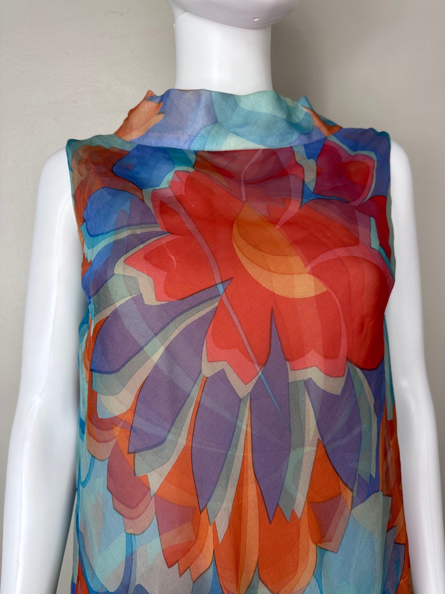 1960s Sheer Psychedelic Floral Dress, Jacques Heim Paris Size Medium