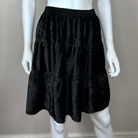 1990s Black Velvet Tiered Skirt, Nouveau Faces size XS-Medium