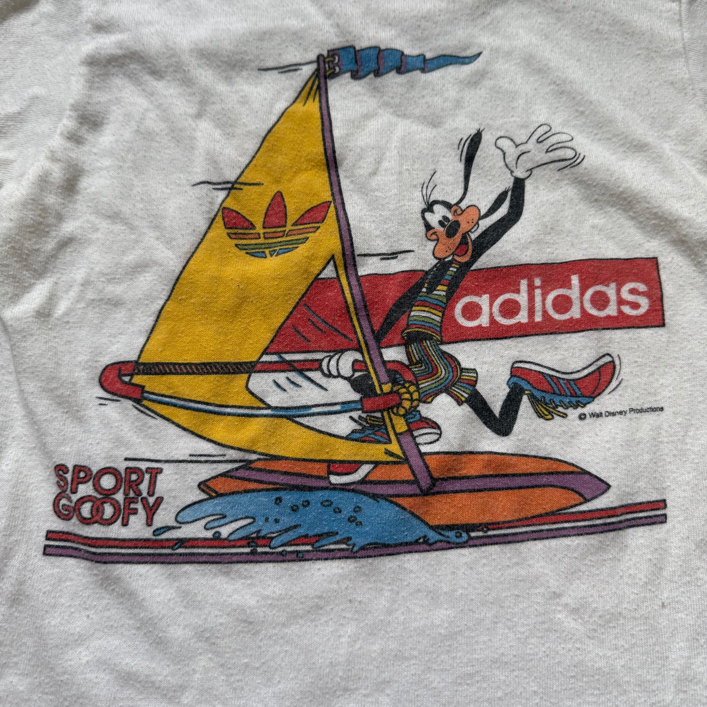 1980s Kids' Adidas Sport Goofy T-Shirt, Size 4/5, Wind Surfing, Walt Disney