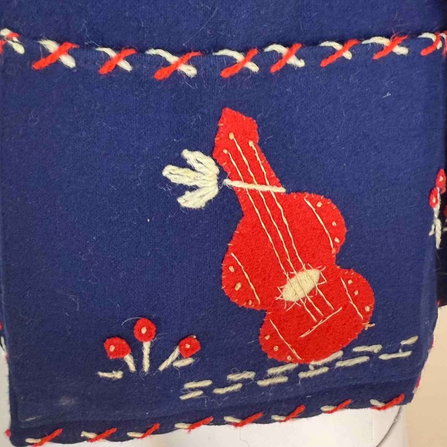 1940s Navy Blue Embroidered Mexican Tourist Jacket, Size Small