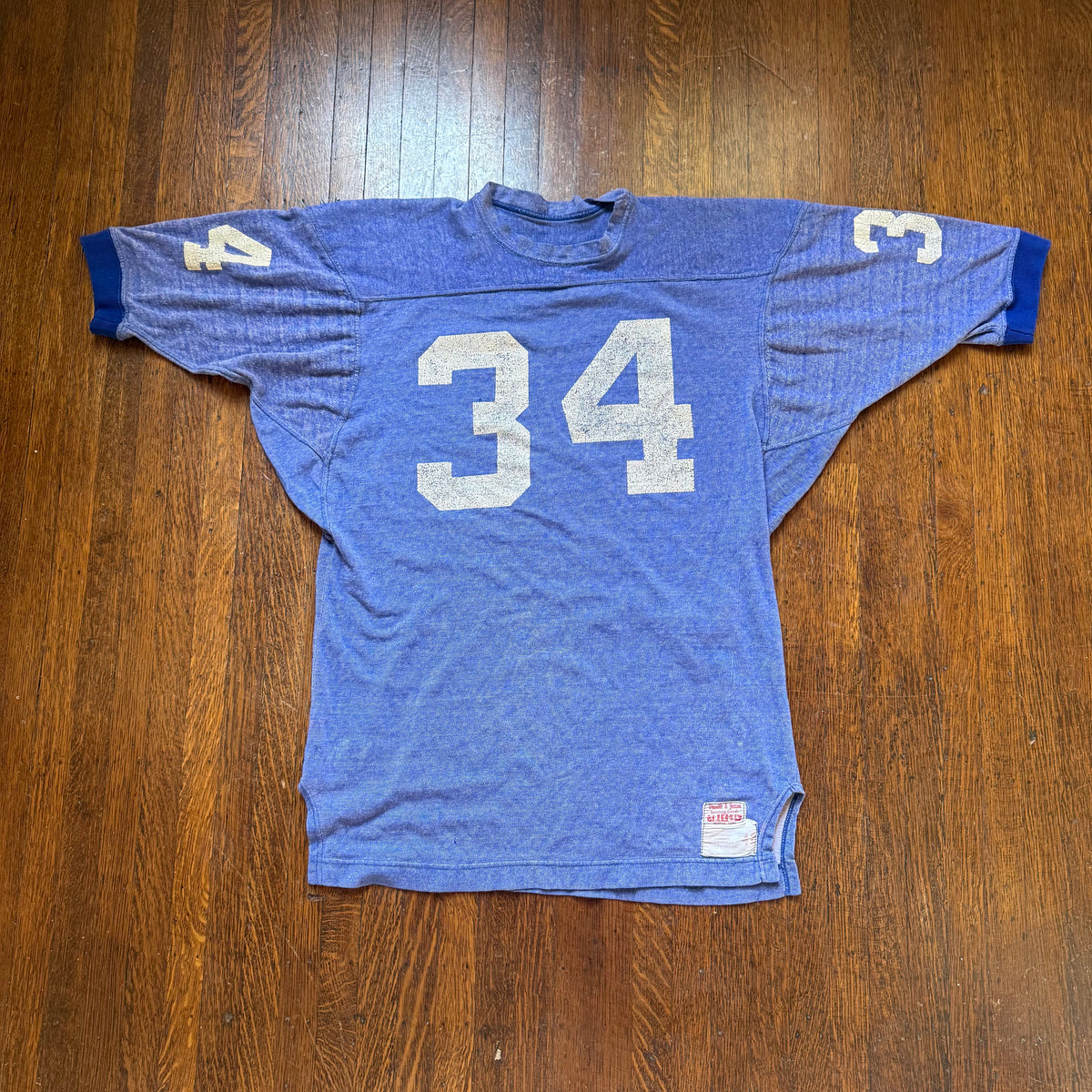 1960s Heather Blue Jersey, Dowdle & Jetton Sporting Goods Memphis Tenn Size 42, No 34, Distressed