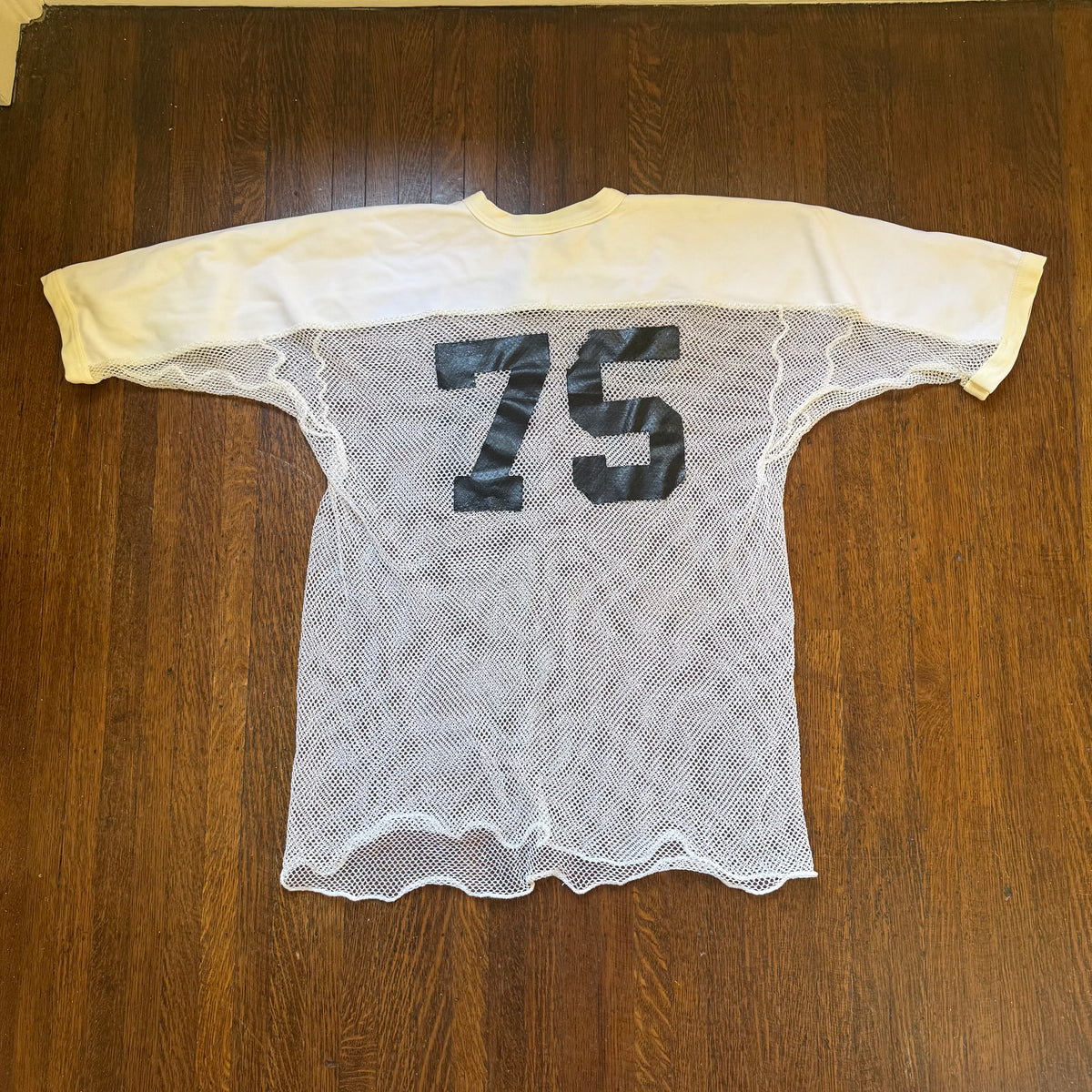 1970s Off White Open Mesh Football Jersey, Southern Athletic Size XL, No 75