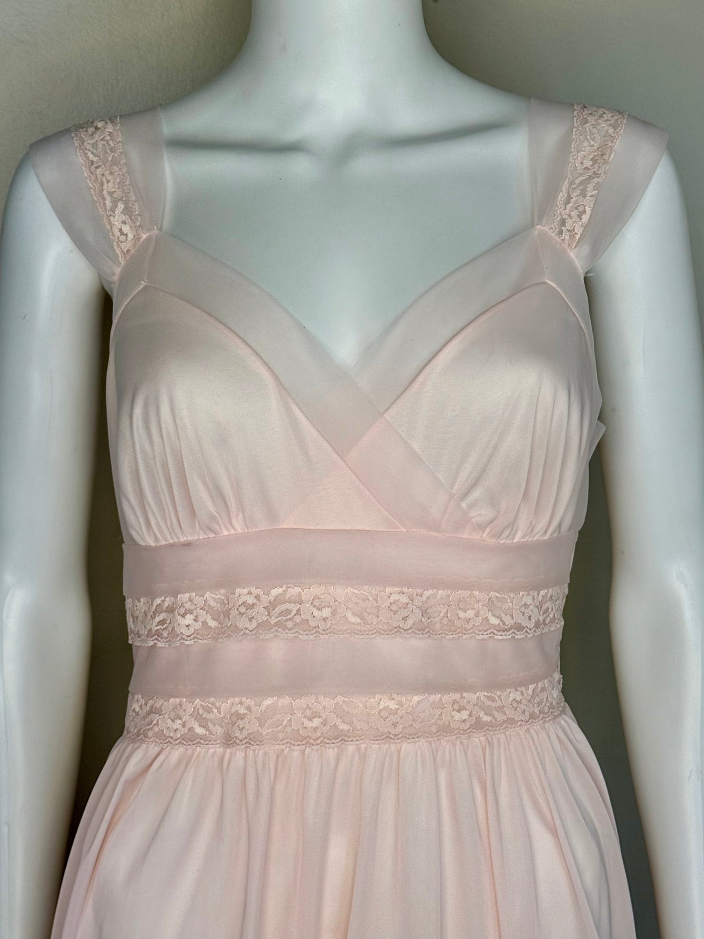 1950s Pastel Pink Nightgown, Gotham Red Stripe Size Small