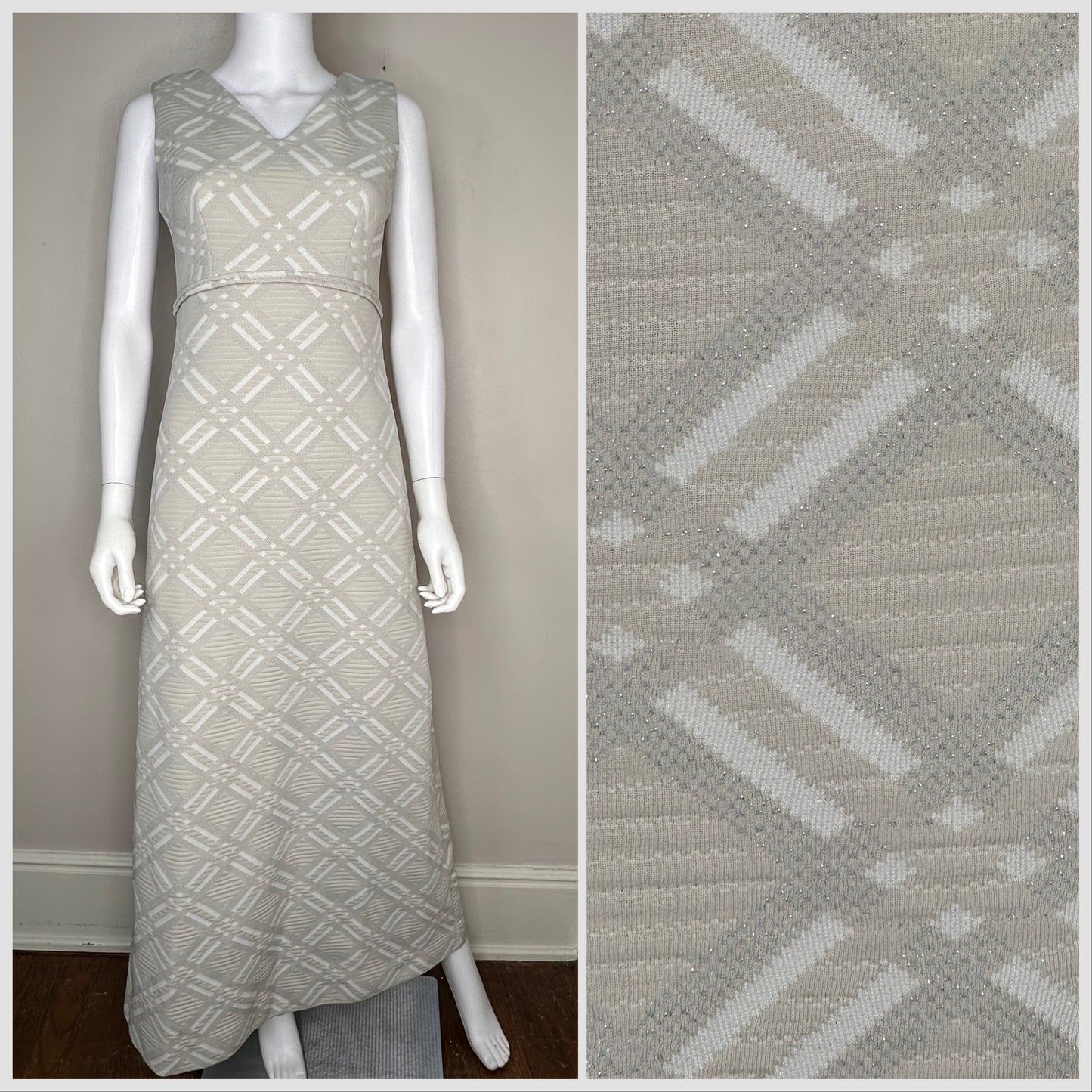 1970s Silver Plaid Maxi Dress, Bleeker Street Size Small