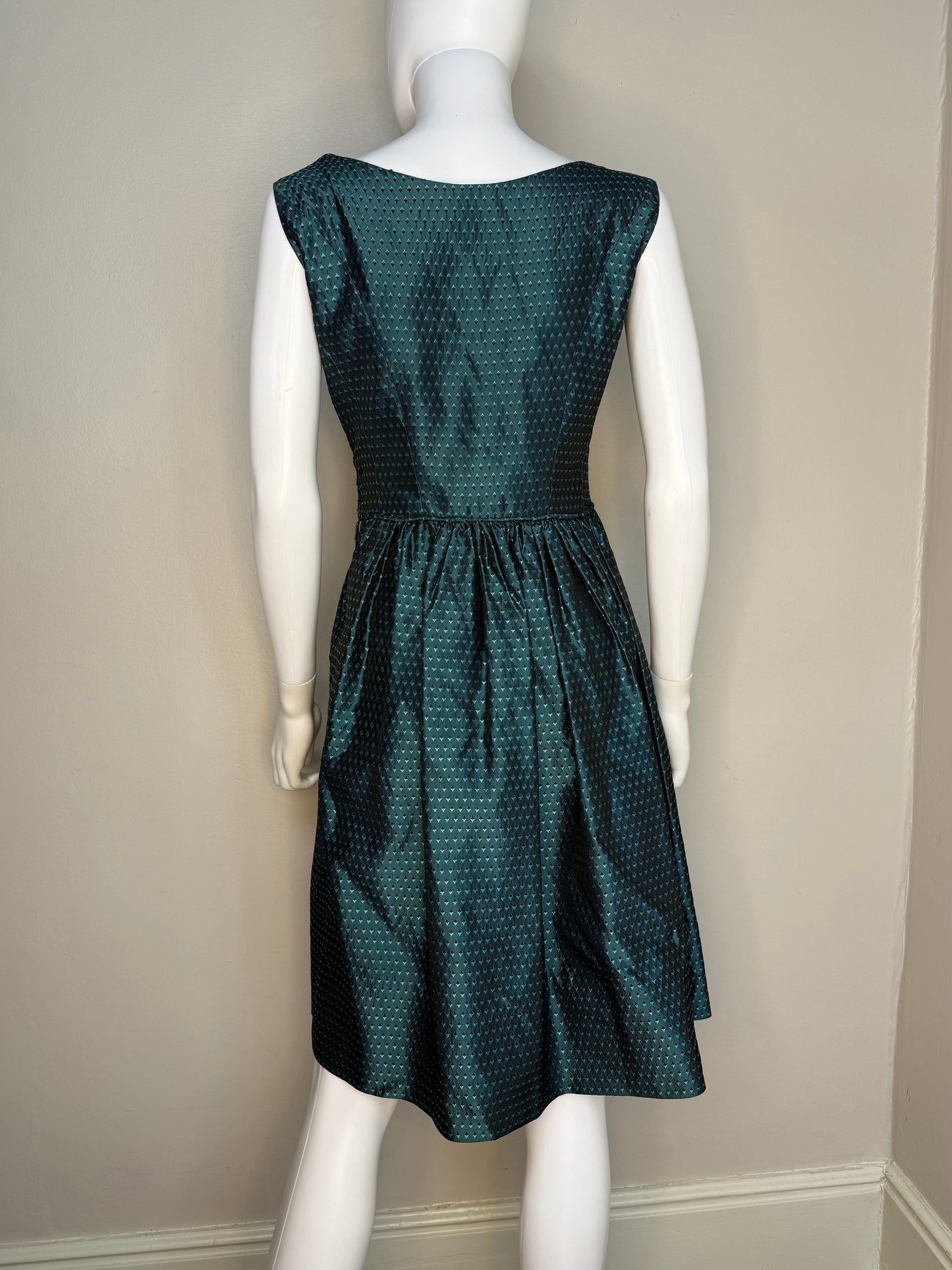 1950s Teal Green Taffeta Dress and Bolero Set, Handmade Size Small
