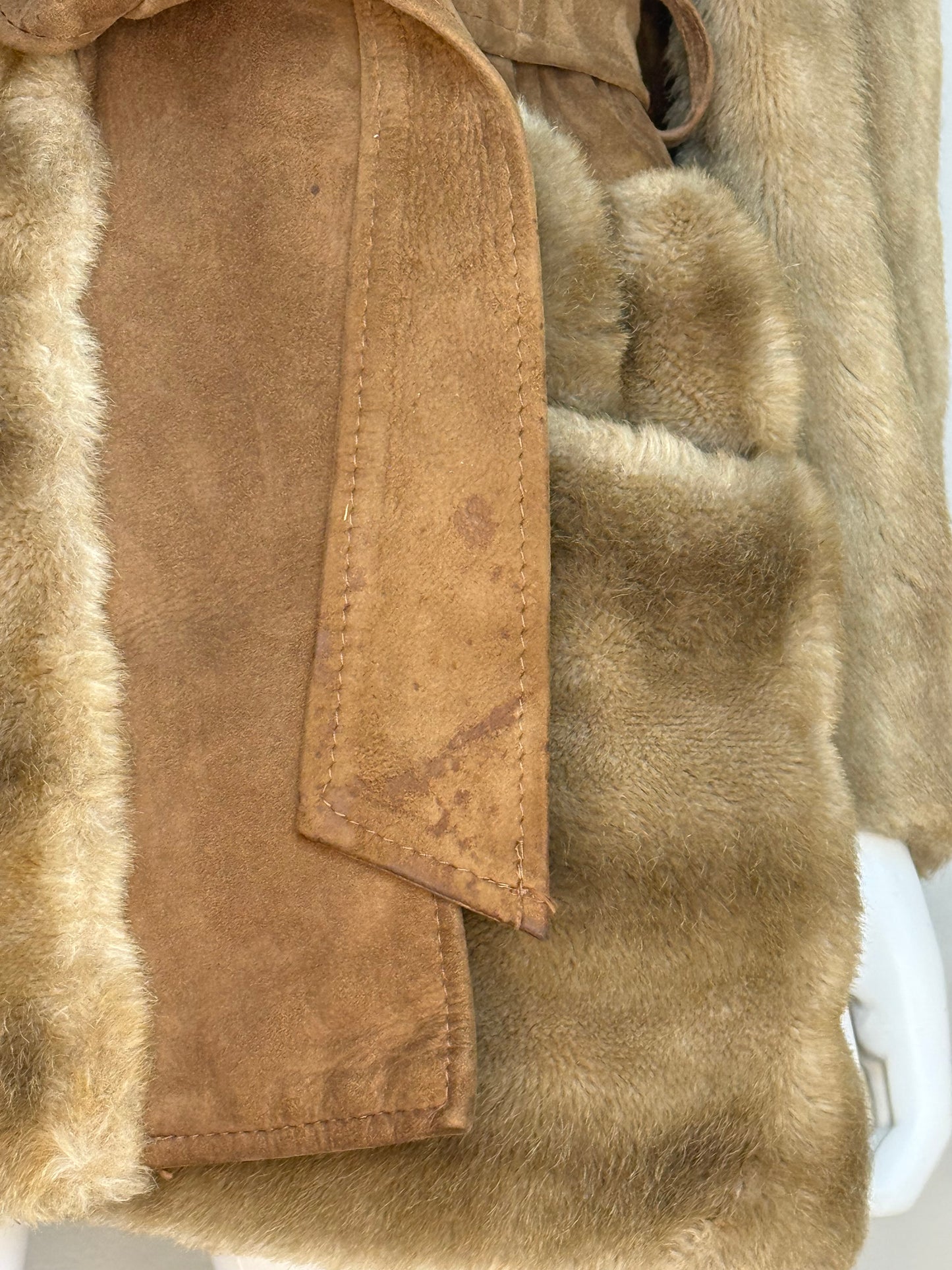 1970s Brown Faux Fur and Leather Coat, London Leathers by Lilli Ann Size Small