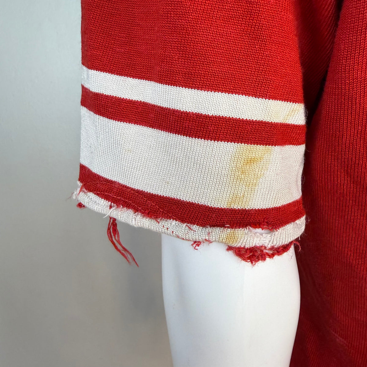 1960s Red Durene Jersey, Action-Tailored by Rawlings Size 44, No 28, Distressed