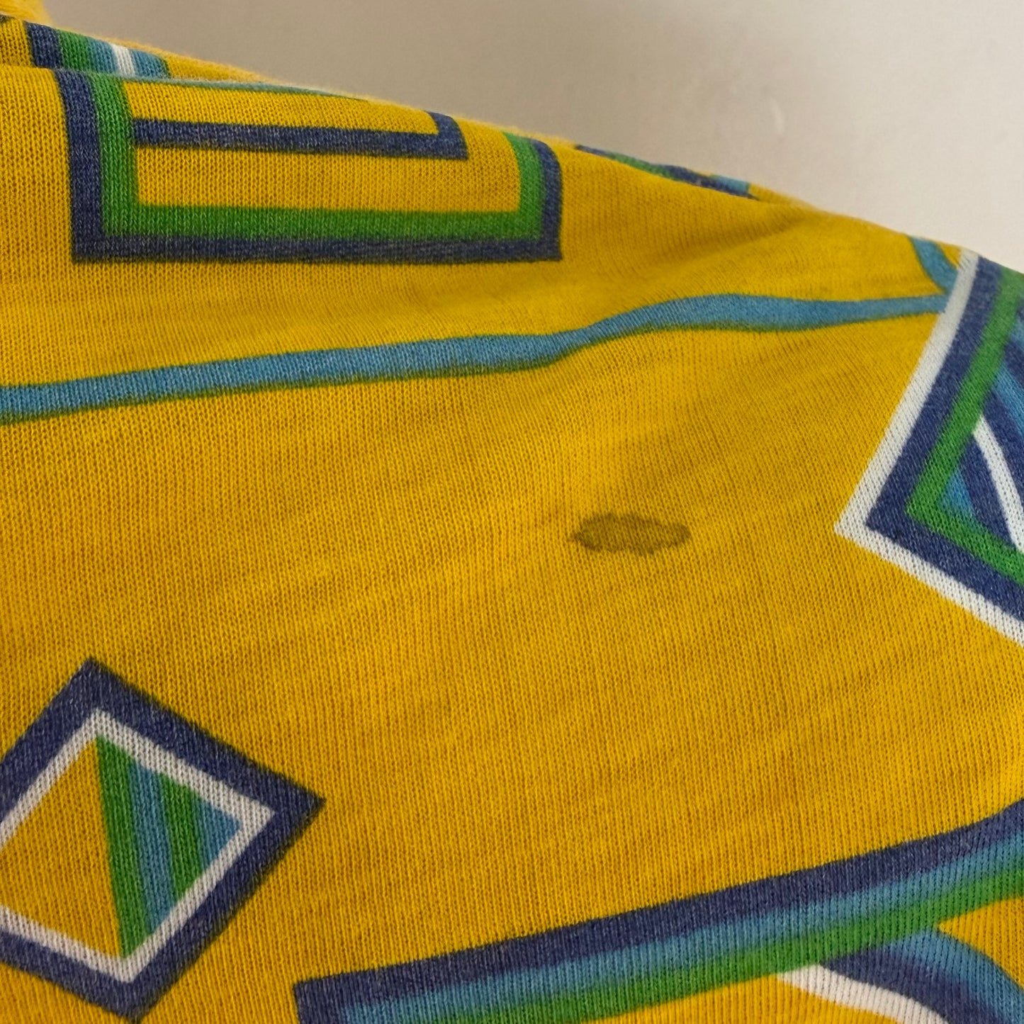 1970s Yellow Geometric Print Polo Shirt, Janstorp International Swedish Design Size Small
