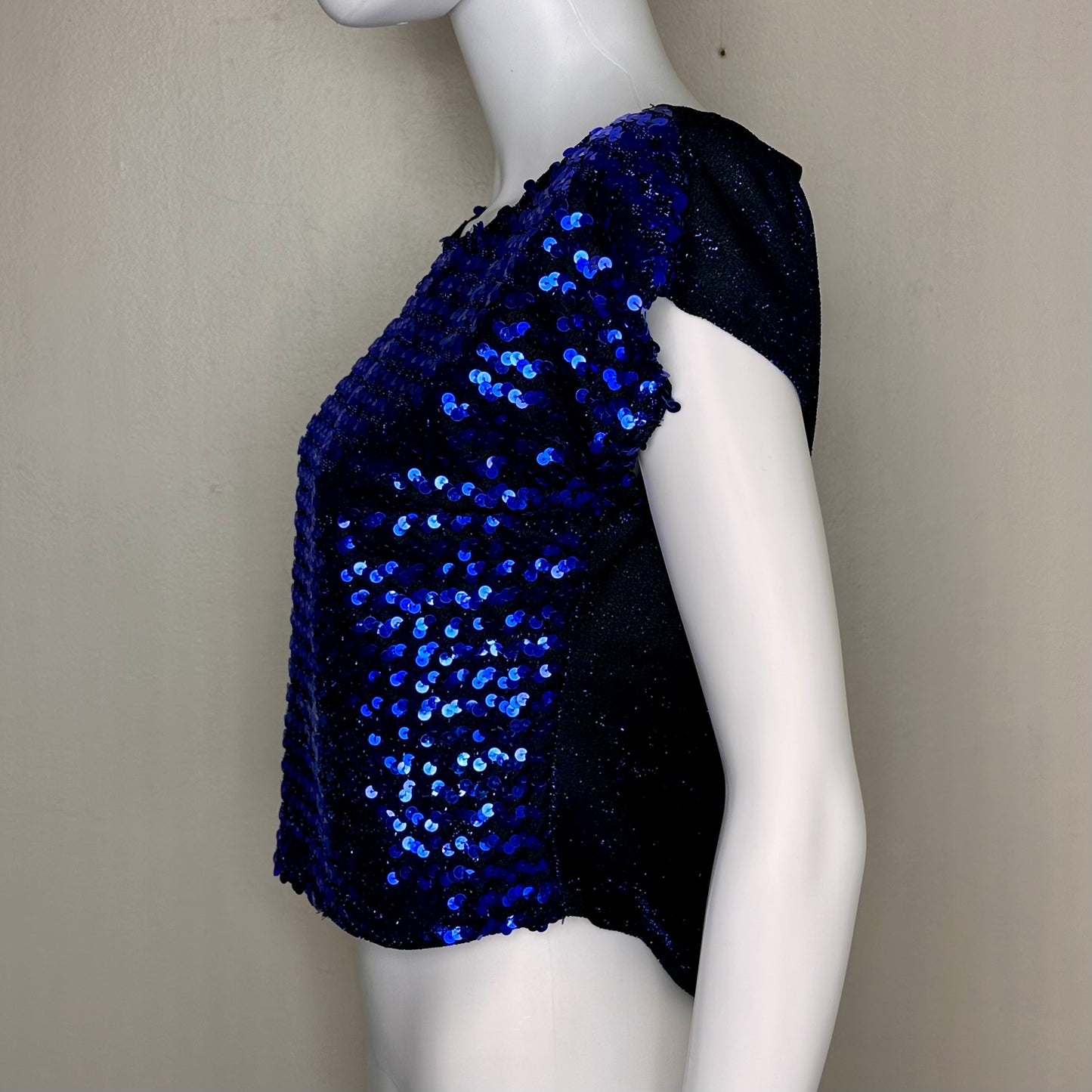 1980s Blue Sequin Top, Rio Blouse Size S/M