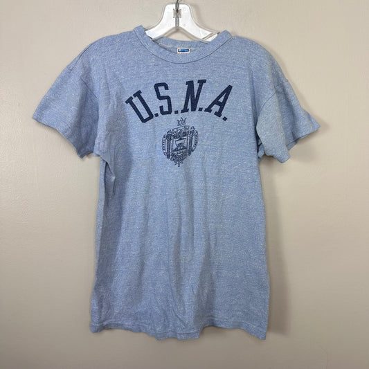 1970s USNA T-Shirt, Champion Blue Bar, Size Medium, United States Naval Academy
