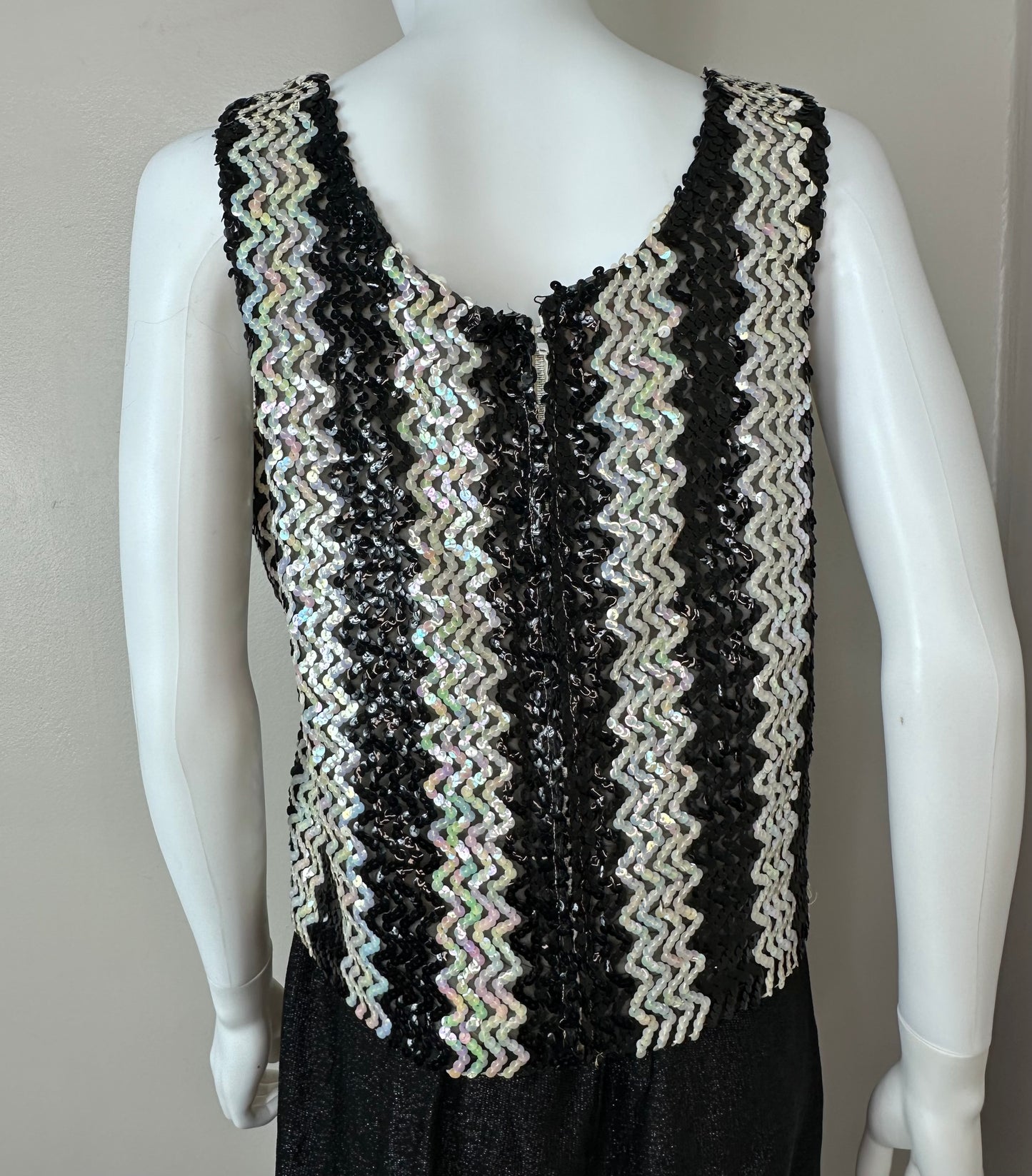 1950s/60s Black and White Stripe Sequin Sleeveless Top, Glentex Size Large, Deadstock with Tags