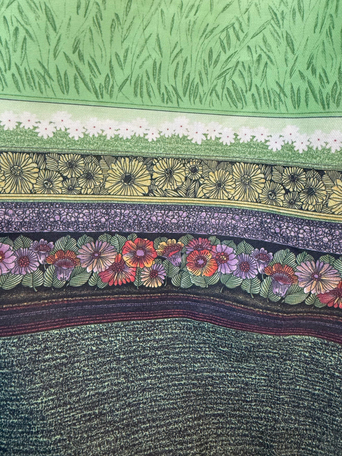1970s Boho Green Floral Border Print Maxi Dress, En Rikke Modell Fredrikstad Norway Size Small