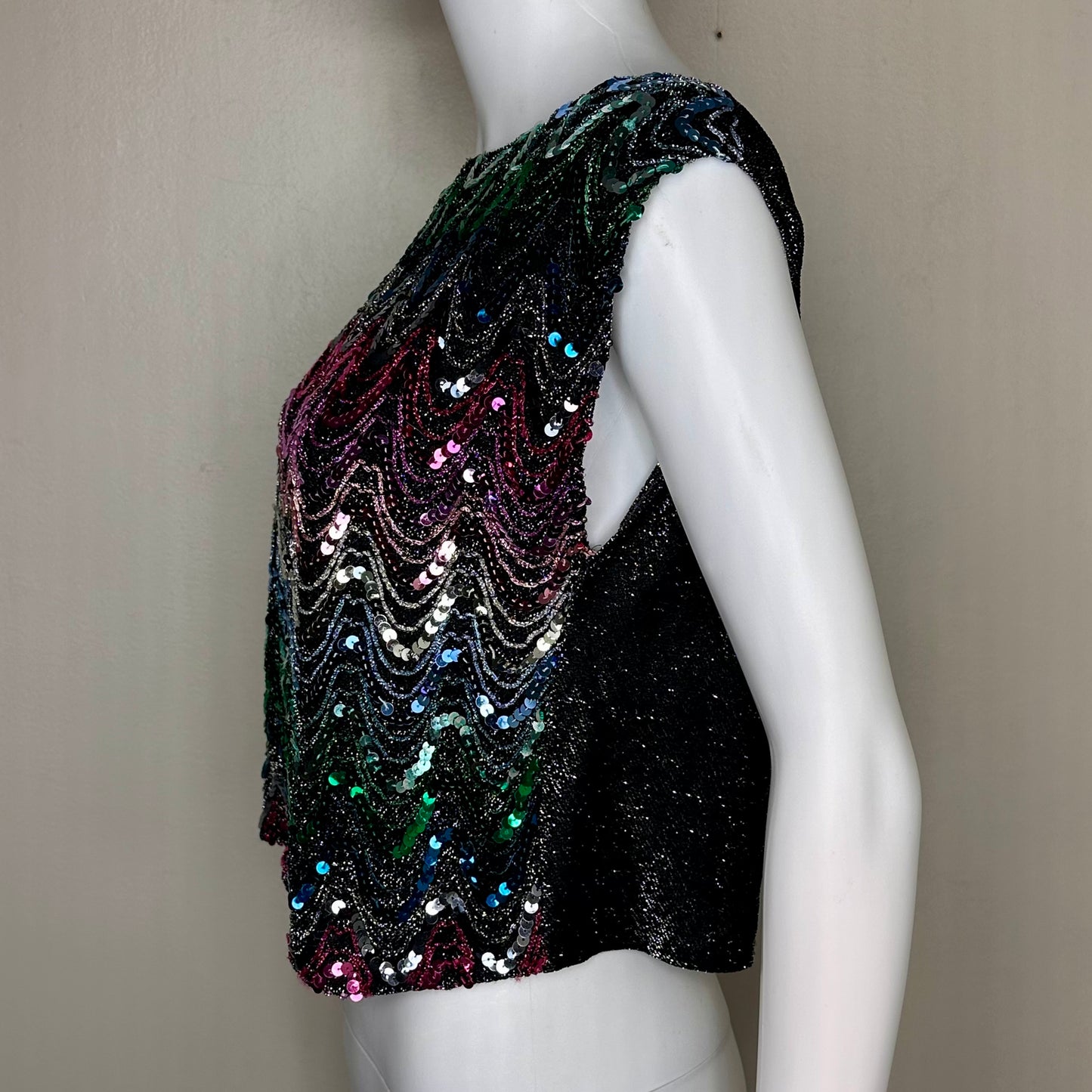 1980s Rainbow Zig Zag Sequin Top, Size Medium