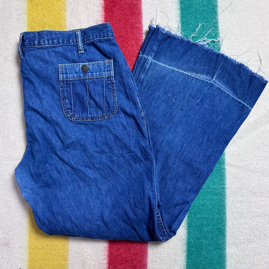 1970s Liberty Bell Bottom Blue Jeans, 38"x30.5"